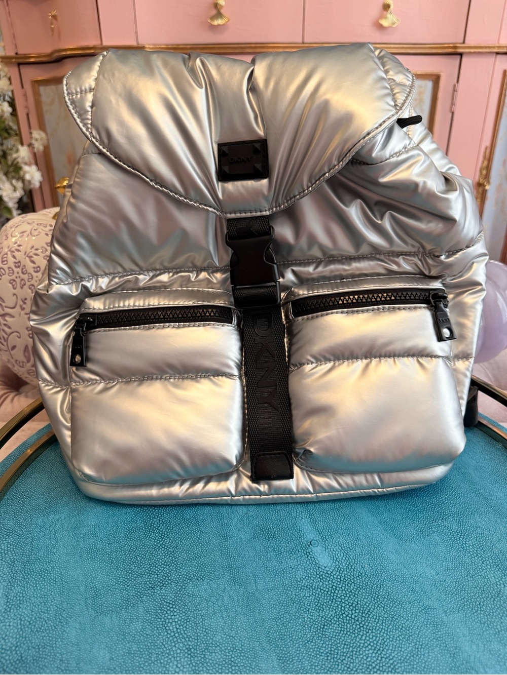 DKNY Puffy Metallic Backpack - Silver